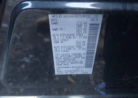 2015 Nissan Pathfinder S z USA, uszkodzony, nr VIN 5N1AR2MM9FC663315